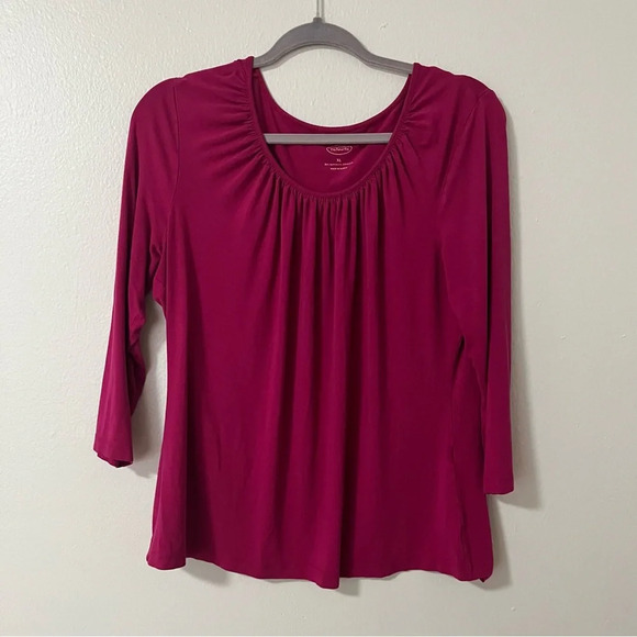 Talbots Fuchsia  3/4 sleeve scoop neck pleated Size XLarge holiday work wear - Picture 2 of 6